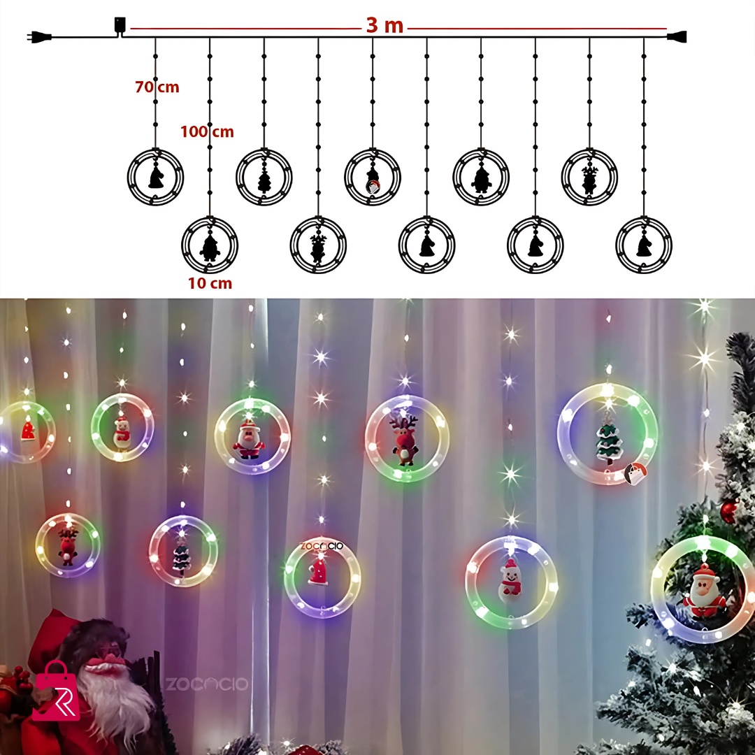 CORTINA DE AROS CON FIGURAS NAVIDEÑAS - MULTICOLOR